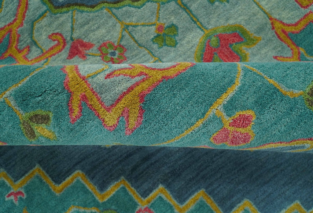 Custom Made Traditional Serapi Design Blue And Yellow Hand Tufted Wool Rug