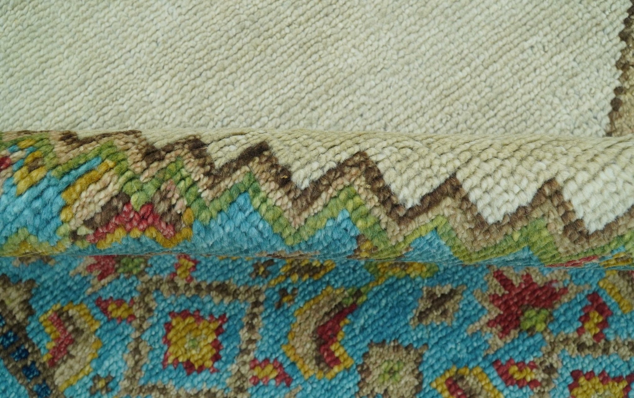 Custom Made Traditional Serapi Design Ivory And Blue Hand Knotted Wool ...