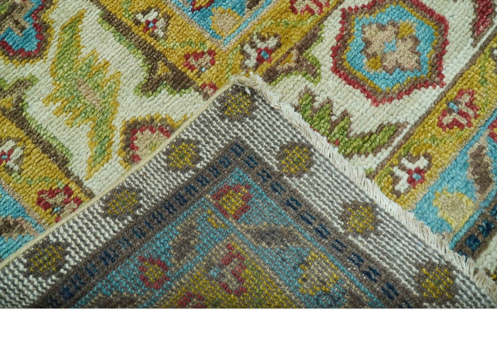 Custom Made Traditional Serapi Design Ivory And Blue Hand Knotted Wool Rug