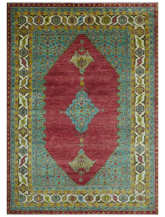 Custom Made Traditional Serapi Red And Blue Hand Knotted Wool Rug
