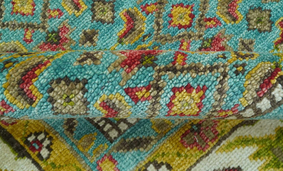 Custom Made Traditional Serapi Red And Blue Hand Knotted Wool Rug