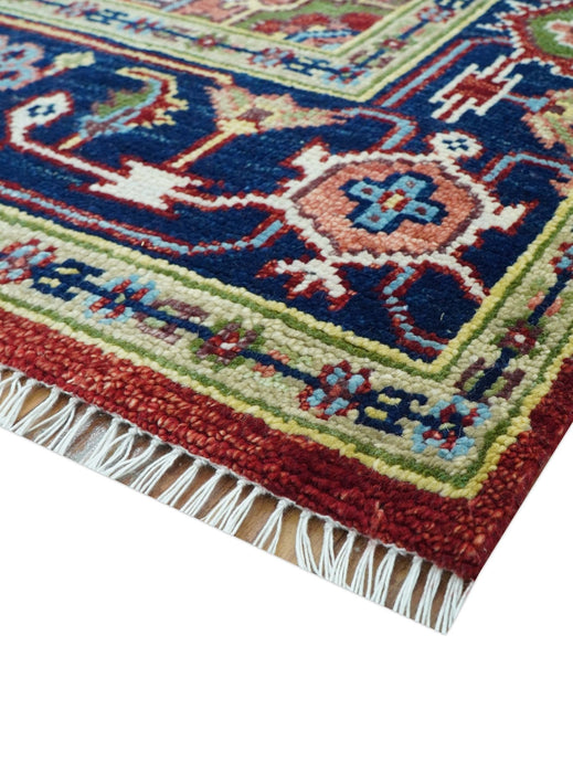 Custom Made Traditional Serapi Rust And Blue Hand Knotted wool area rug