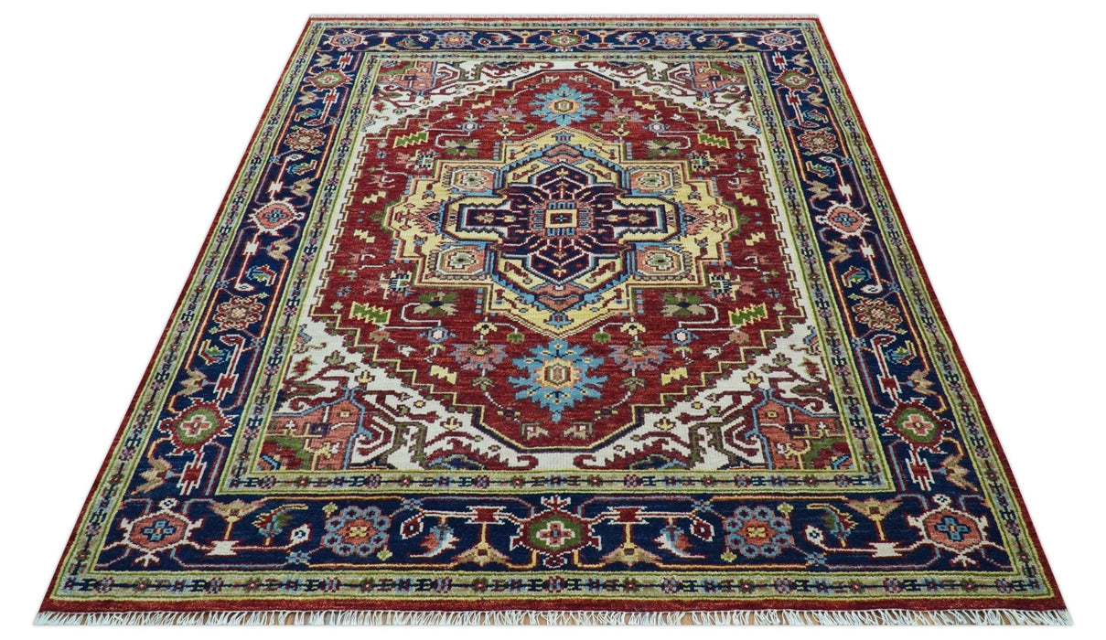 Custom Made Traditional Serapi Rust And Blue Hand Knotted wool area rug