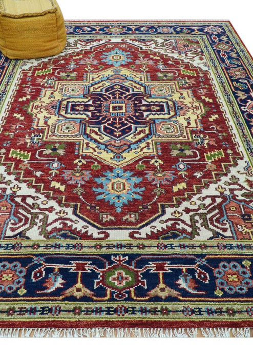 Custom Made Traditional Serapi Rust And Blue Hand Knotted wool area rug