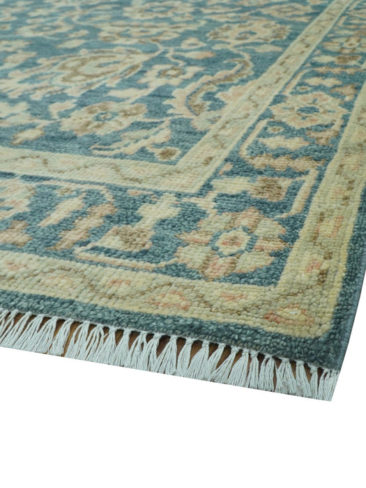 Custom Made Traditional Teal Oushak Hand Knotted Wool Rug