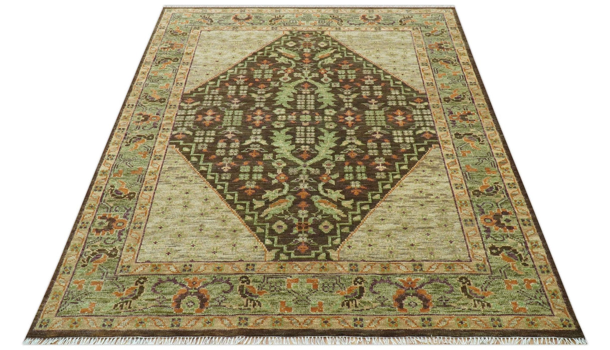 Custom Made Traditional Tribal Beige And Brown Hand Knotted wool area rug