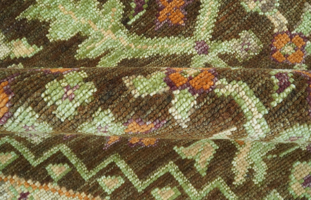 Custom Made Traditional Tribal Beige And Brown Hand Knotted wool area rug