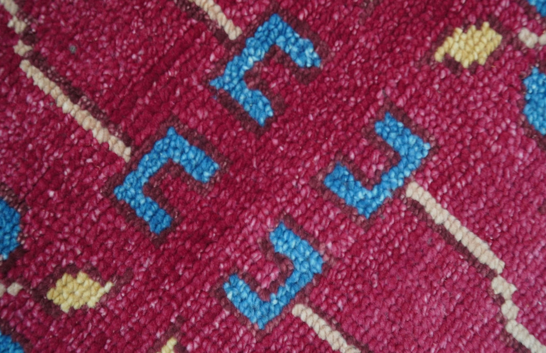 Custom Made Traditional Tribal Design Red And Blue Hand Knotted Wool Rug