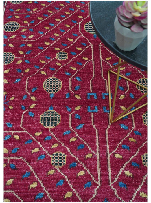 Custom Made Traditional Tribal Design Red And Blue Hand Knotted Wool Rug