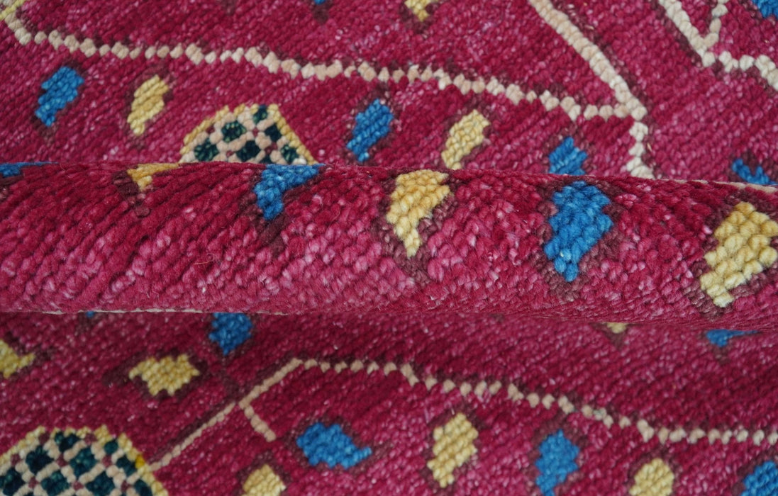 Custom Made Traditional Tribal Design Red And Blue Hand Knotted Wool Rug