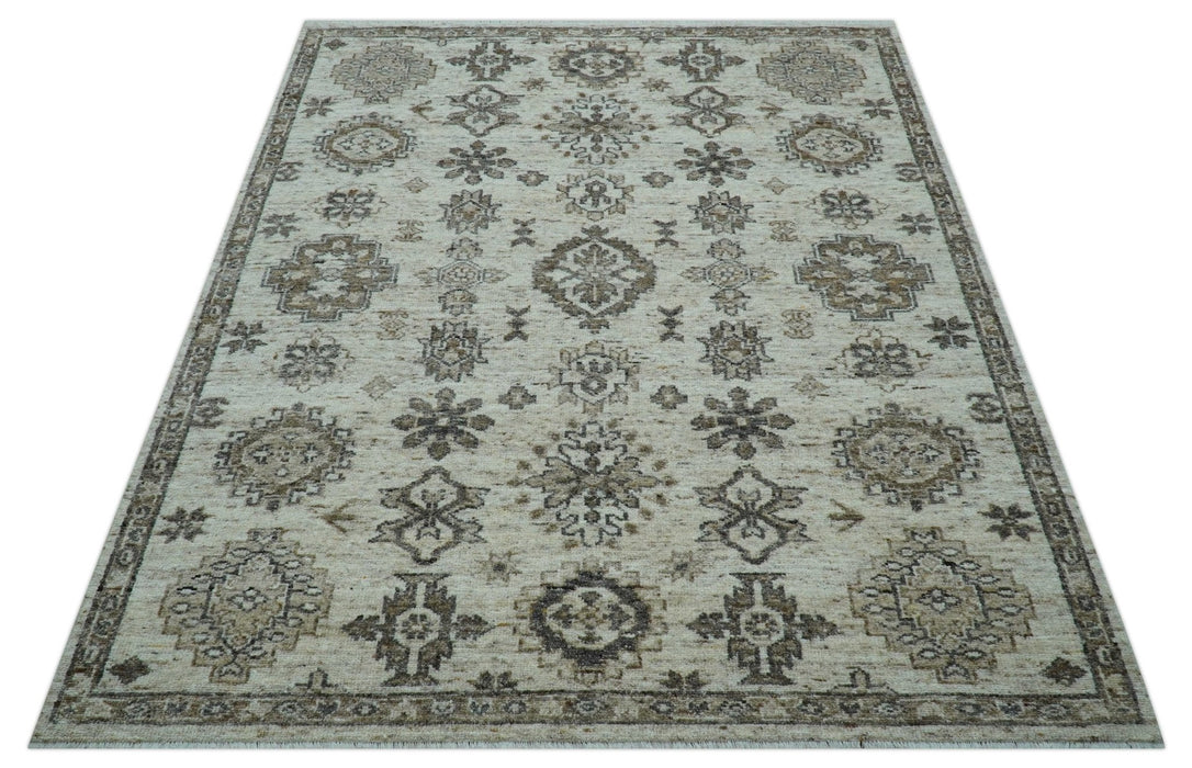 Custom Made Traditional Turkish Design Beige Hand Knotted Natural Wool Area Rug