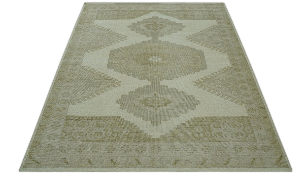 Custom Made Traditional Turkish Design Beige Hand knotted Wool Area Rug