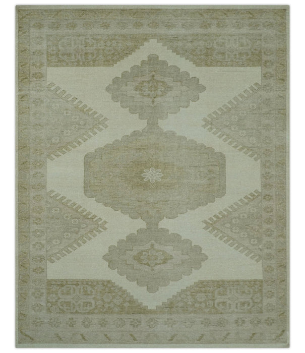 Custom Made Traditional Turkish Design Beige Hand knotted Wool Area Rug