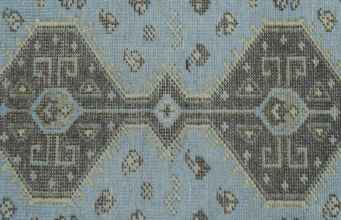 Custom Made Traditional Turkish design Blue And Brown Hand Knotted Wool Area Rug