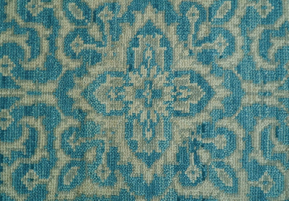 Custom Made Traditional Turkish Design Blue Hand Knotted Wool Area Rug