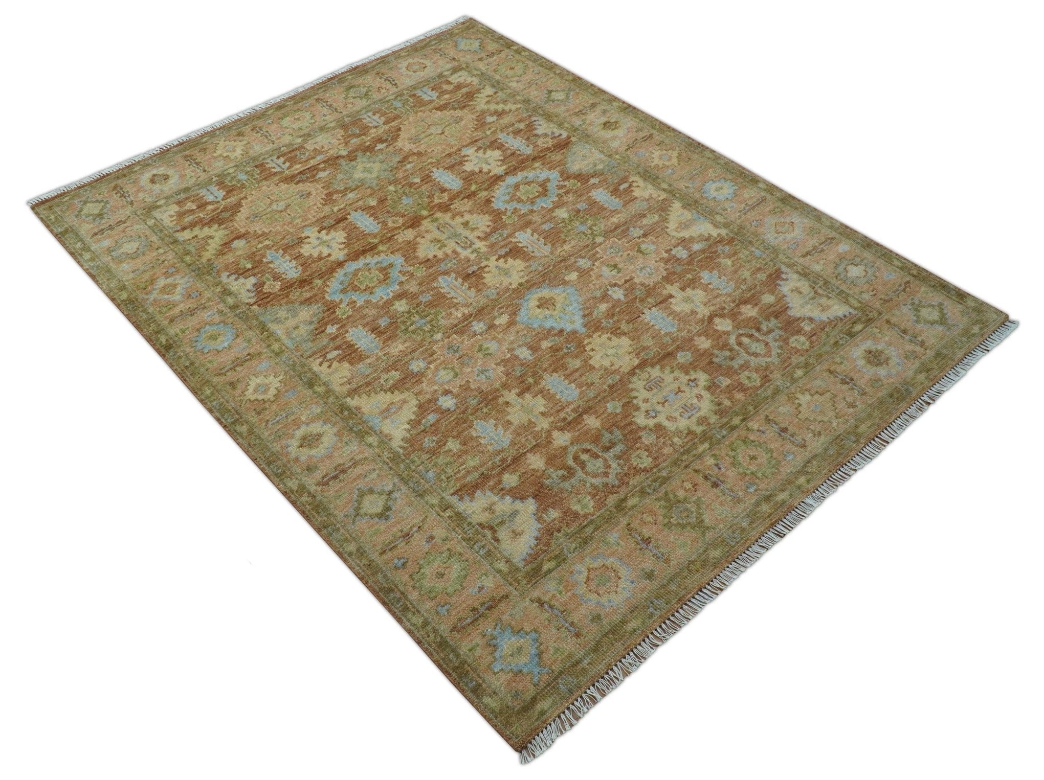Custom Made Traditional Turkish Rust And Peach Hand Knotted Wool Area