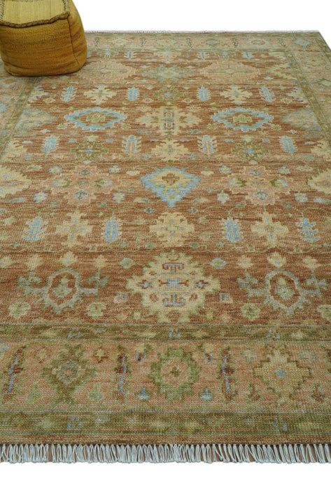 Custom Made Traditional Turkish Rust And Peach Hand Knotted Wool Area Rug