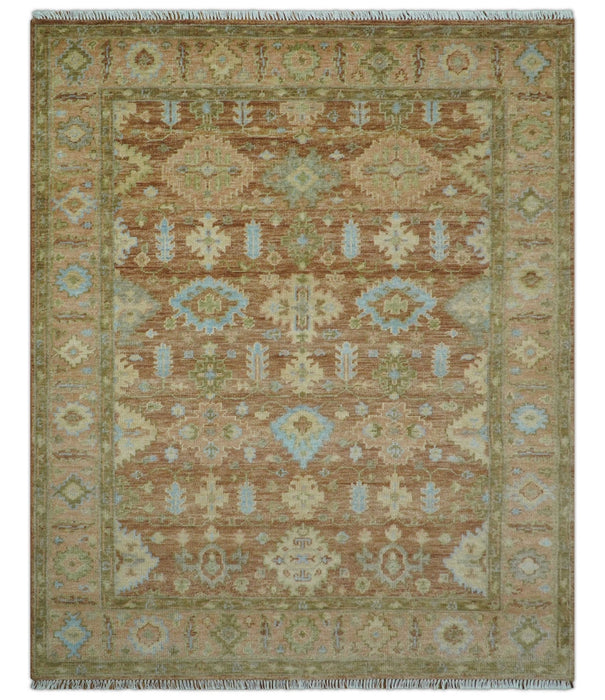 Custom Made Traditional Turkish Rust And Peach Hand Knotted Wool Area Rug