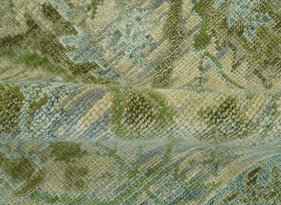 Custom Made Transitional Beige, Green and Blue Hand Knotted wool area rug