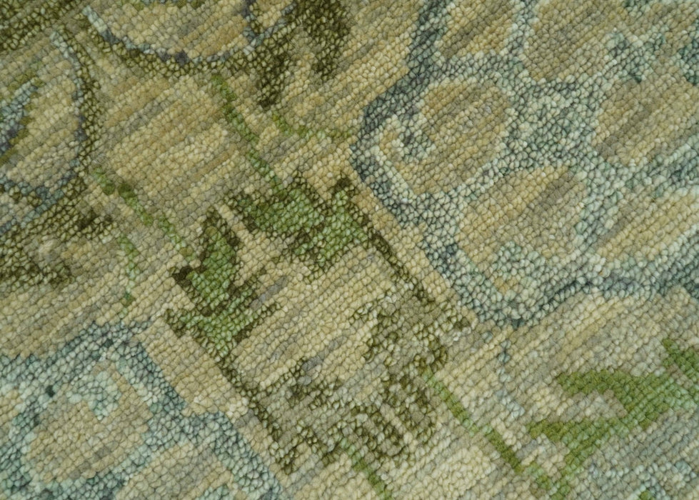 Custom Made Transitional Beige, Green and Blue Hand Knotted wool area rug