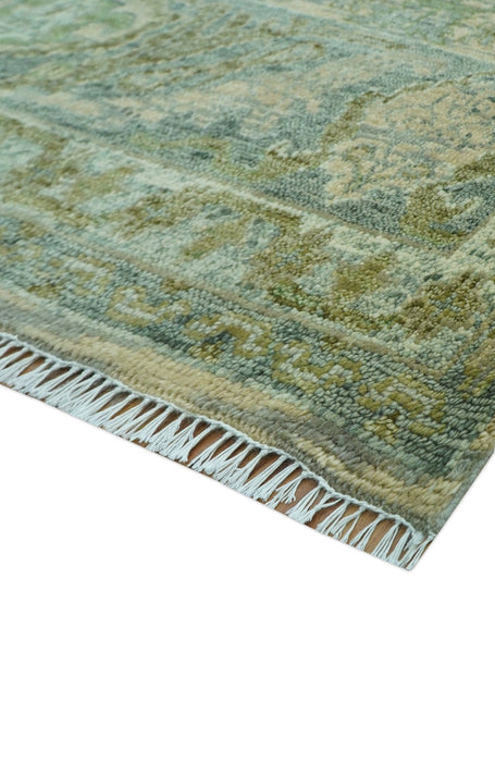 Custom Made Transitional Beige, Green and Blue Hand Knotted wool area rug