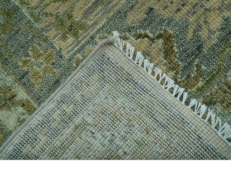 Custom Made Transitional Beige, Green and Blue Hand Knotted wool area rug