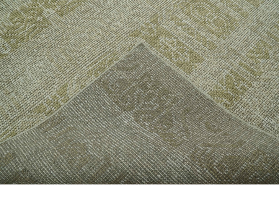 Custom Made Transitional Design Beige Hand Knotted Wool Area Rug