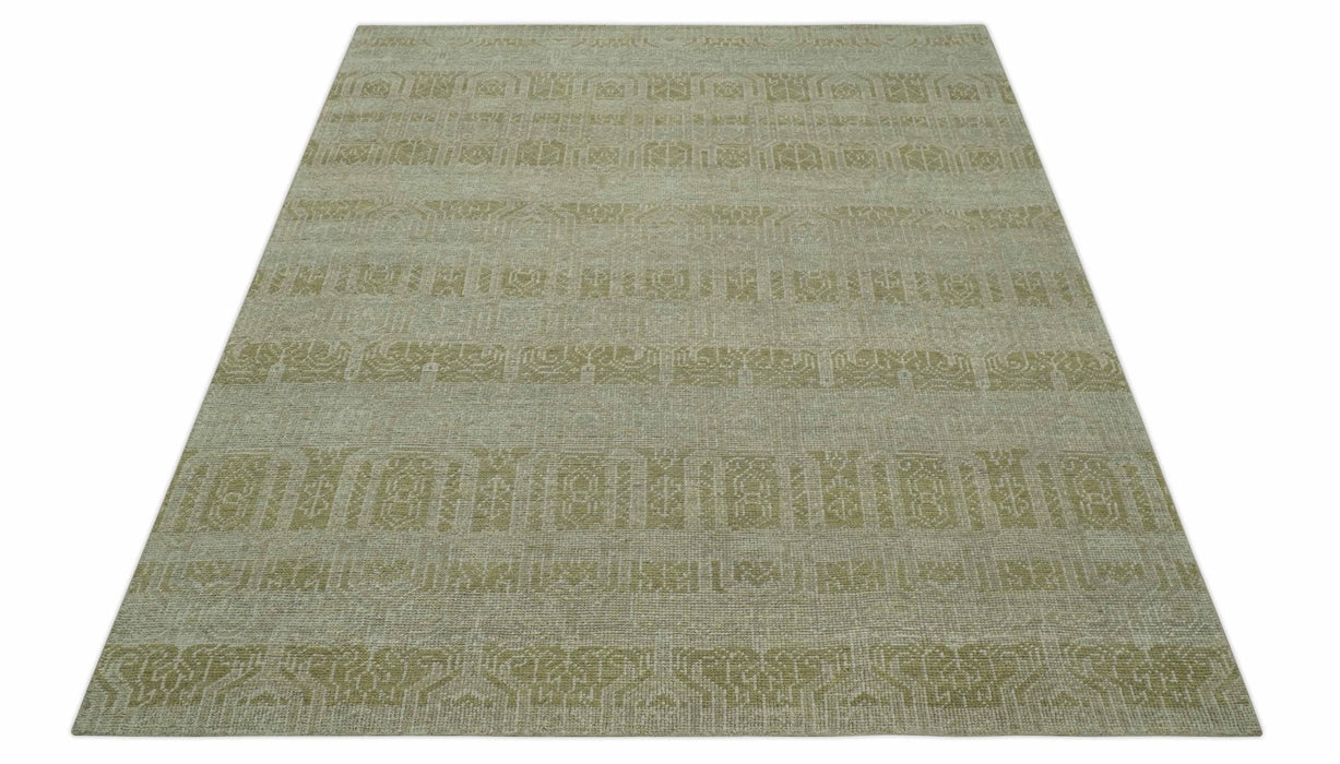 Custom Made Transitional Design Beige Hand Knotted Wool Area Rug