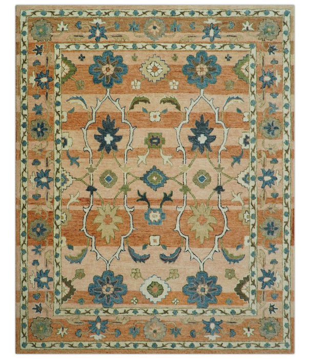 Custom Made Transitional Peach and Blue Hand Tufted Wool Area Rug