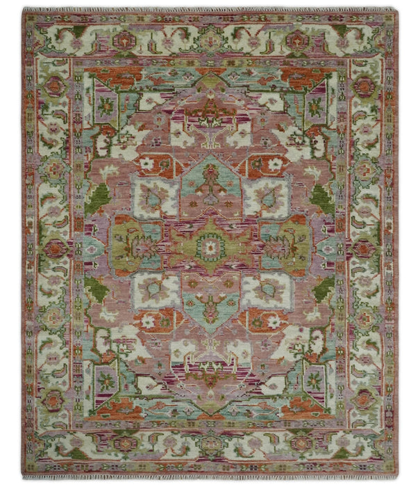 Custom Made Transitional Pink, Green and Ivory Turkish Design wool Area Rug