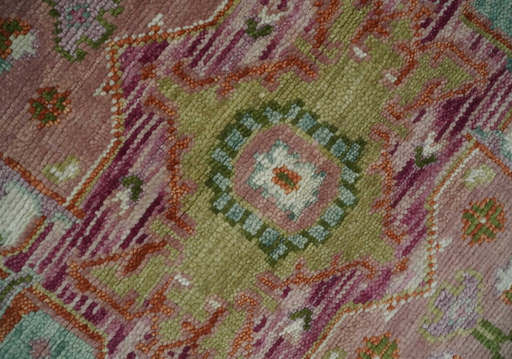 Custom Made Transitional Pink, Green and Ivory Turkish Design wool Area Rug
