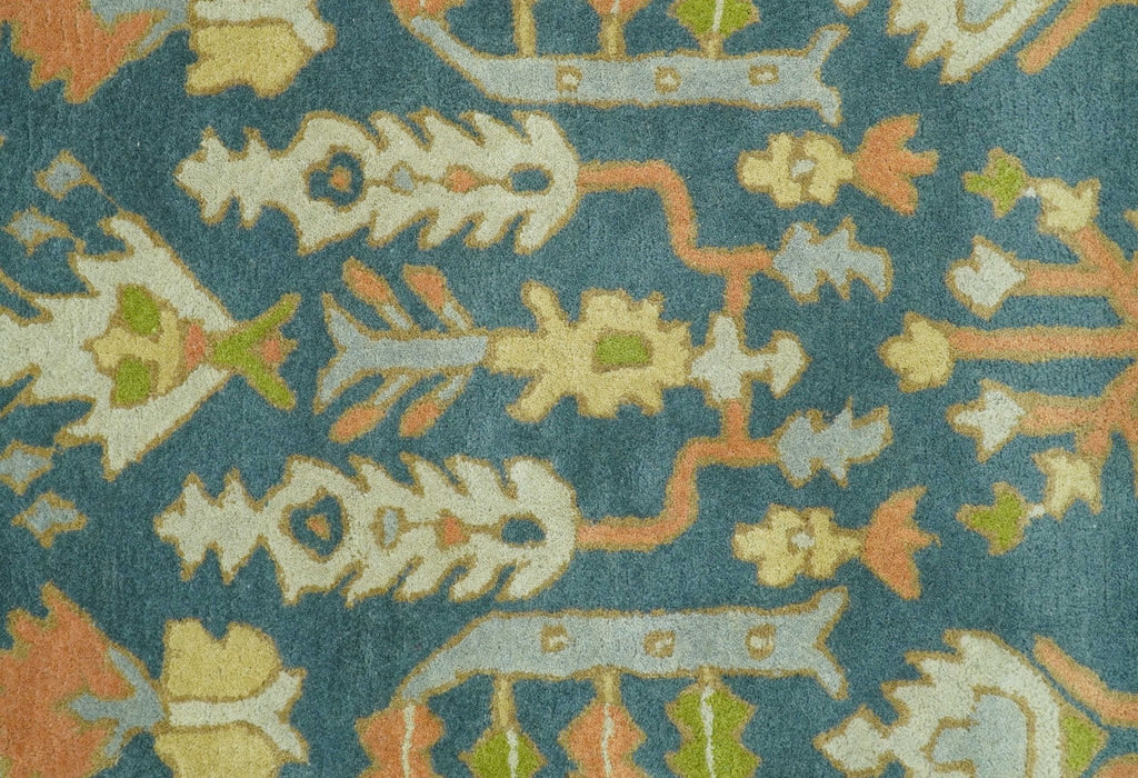 Custom Made Tree of Life Beige And Teal Floral Design Hand Tufted  Wool Area Rug