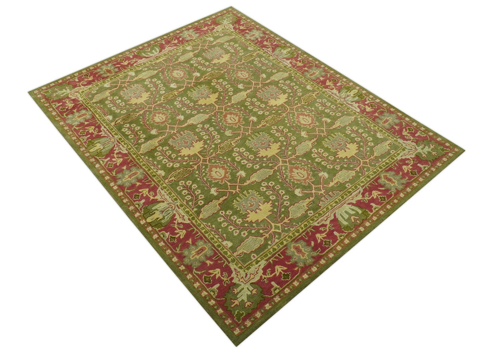 Custom Made Tree of life Green And Red Traditional Design Hand Tufted Wool Rug
