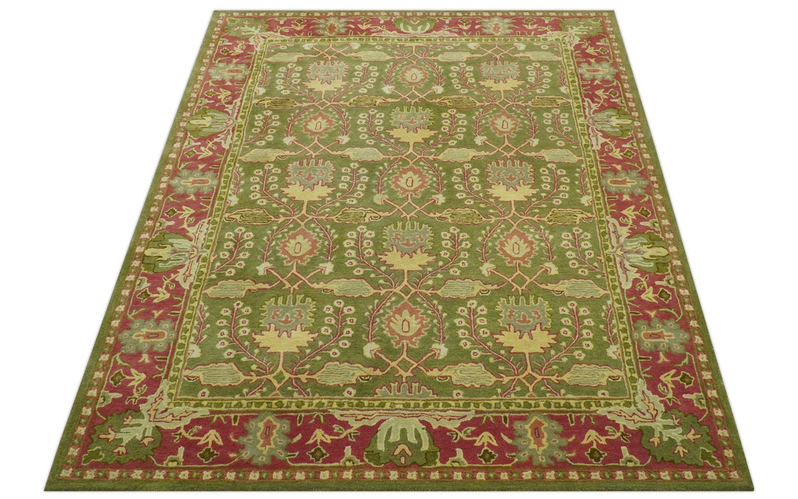 Custom Made Tree of life Green And Red Traditional Design Hand Tufted Wool Rug