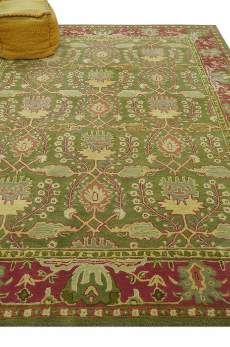 Custom Made Tree of life Green And Red Traditional Design Hand Tufted Wool Rug