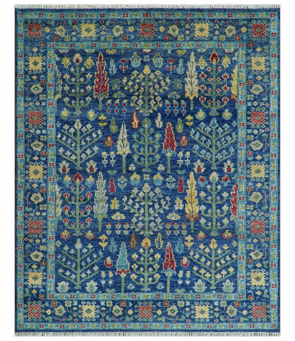 Custom Made Tree of Life Hand Knotted Blue And Beige Traditional Wool area Rug