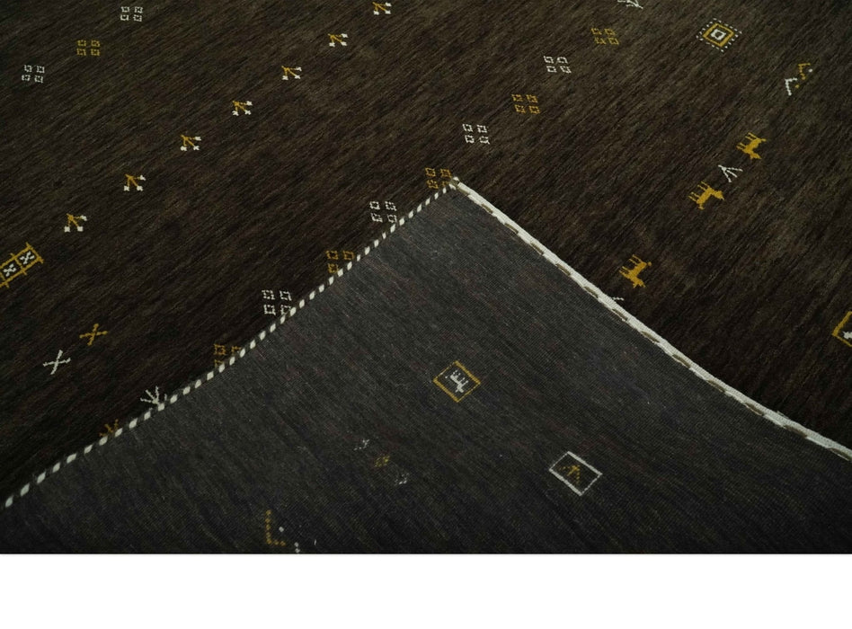 Custom Made Tribal look Greenish-Brown Traditional Hand loom Wool Area Rug