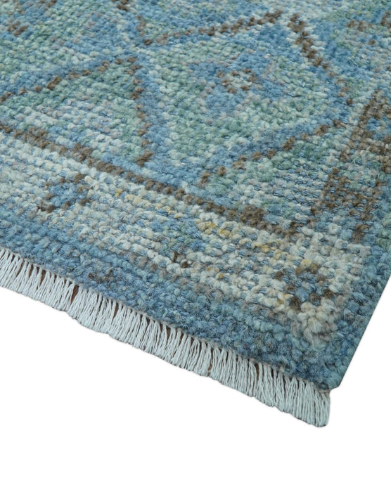 Custom Made Turkish Design Blue And Gray Hand Knotted Afghan Wool Area Rug