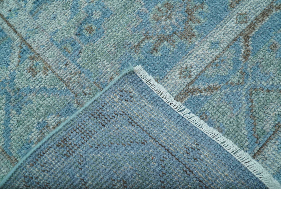 Custom Made Turkish Design Blue And Gray Hand Knotted Afghan Wool Area Rug