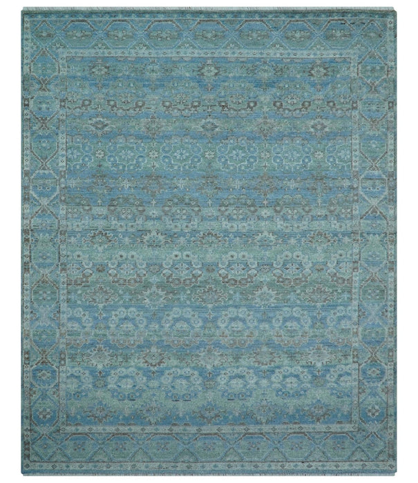 Custom Made Turkish Design Blue And Gray Hand Knotted Afghan Wool Area Rug