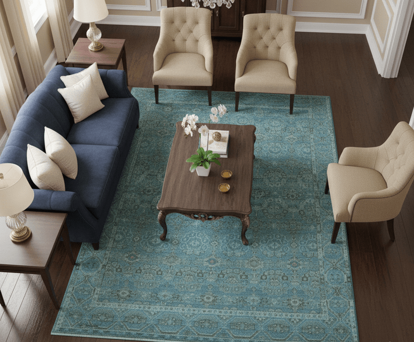 Custom Made Turkish Design Blue And Gray Hand Knotted Afghan Wool Area Rug