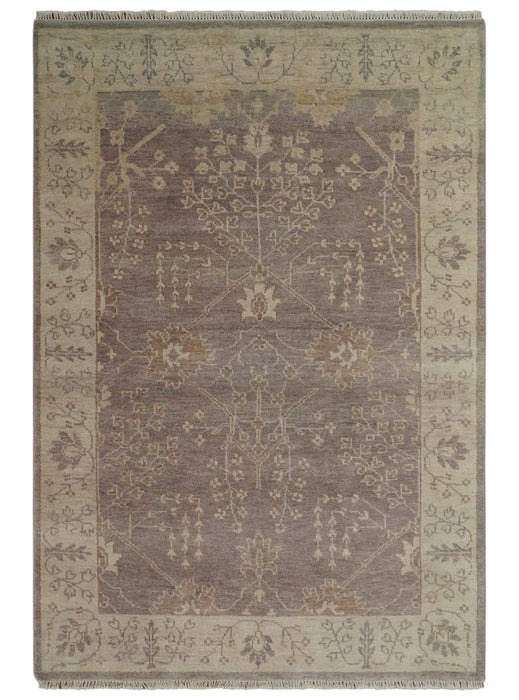 Custom Made Vintage Style Tree of life Brown And Beige Hand Knotted Wool Rug