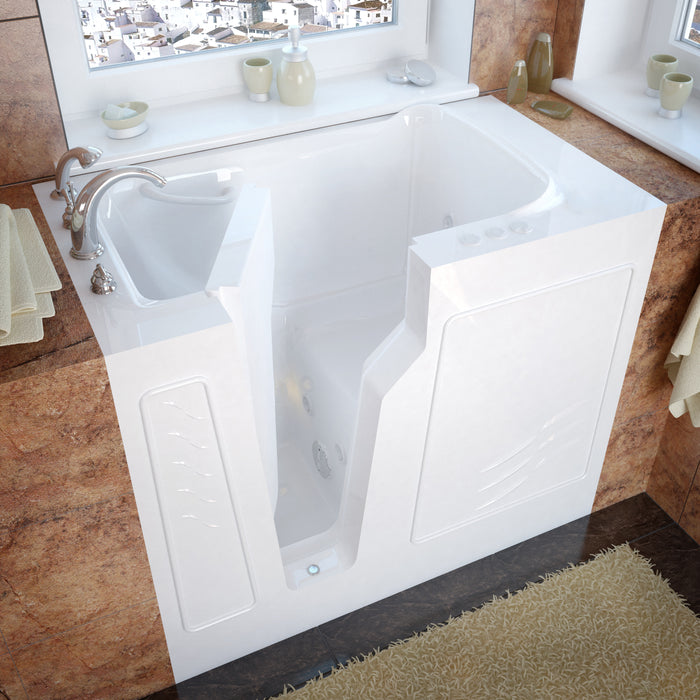 MediTub Walk-In 26 x 46 Left Drain White Whirlpool Jetted Walk-In Bathtub