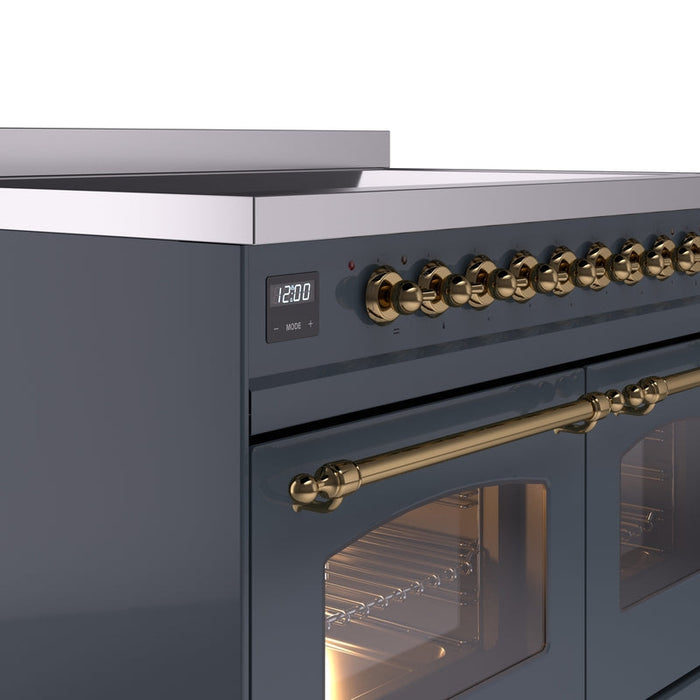 ILVE Nostalgie II 40" Induction Range with Element Stove and Electric Oven in Blue Grey with Brass Trim, UPDI406NMPBGG