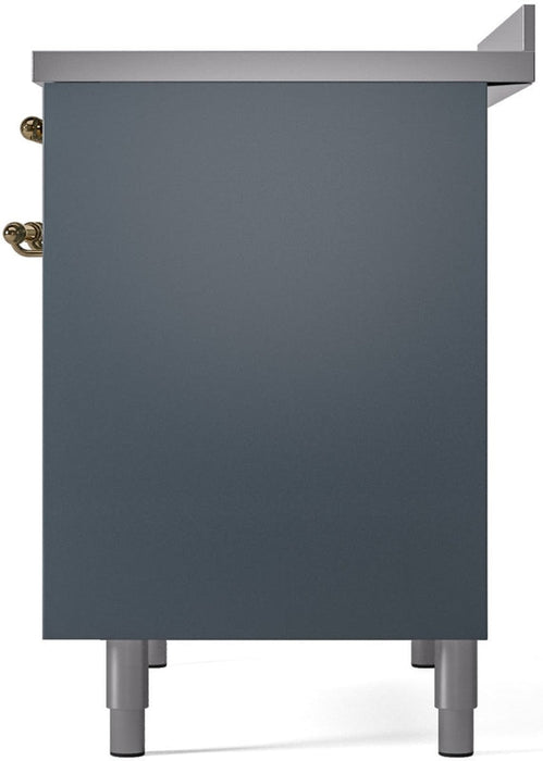 ILVE Nostalgie II 40" Induction Range with Element Stove and Electric Oven in Blue Grey with Brass Trim, UPDI406NMPBGG