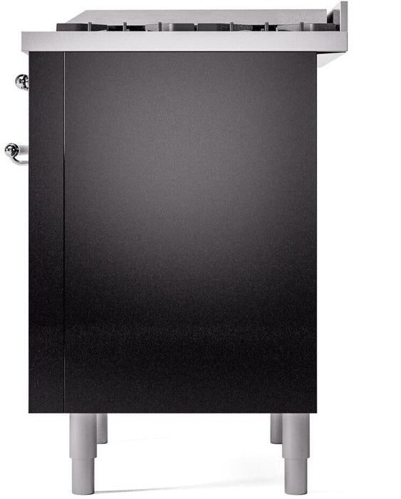 ILVE Nostalgie II 36" Dual Fuel Natural Gas Range in Glossy Black with Chrome Trim, UP36FNMPBKC