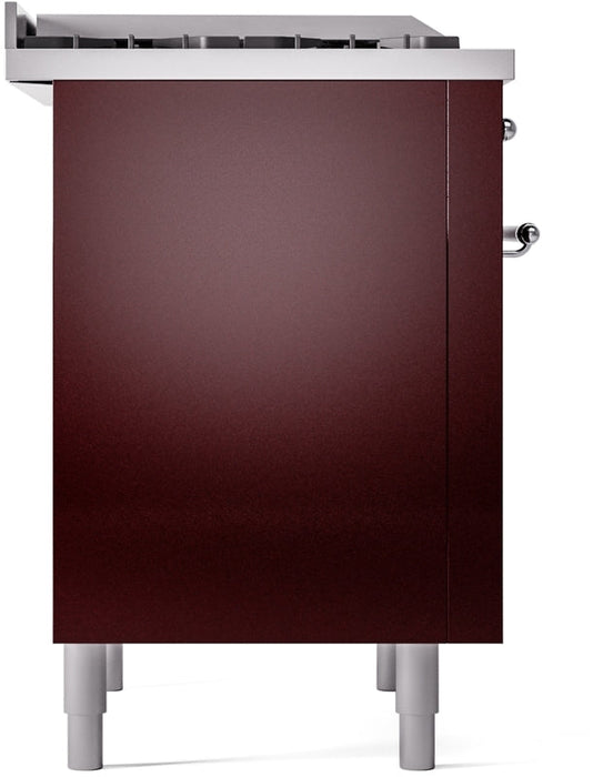 ILVE Nostalgie II 36" Dual Fuel Natural Gas Range in Burgundy with Chrome Trim, UP36FNMPBUC