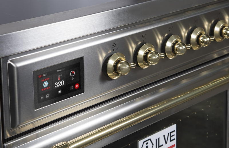 ILVE Majestic II 36" Induction Range with Element Stove and Electric Oven in Stainless Steel with Brass Trim, UMI09NS3SSG