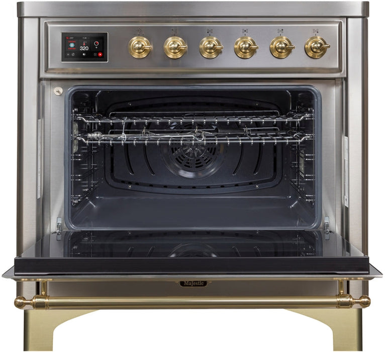 ILVE Majestic II 36" Induction Range with Element Stove and Electric Oven in Stainless Steel with Brass Trim, UMI09NS3SSG