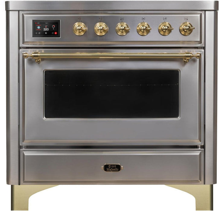 ILVE Majestic II 36" Induction Range with Element Stove and Electric Oven in Stainless Steel with Brass Trim, UMI09NS3SSG